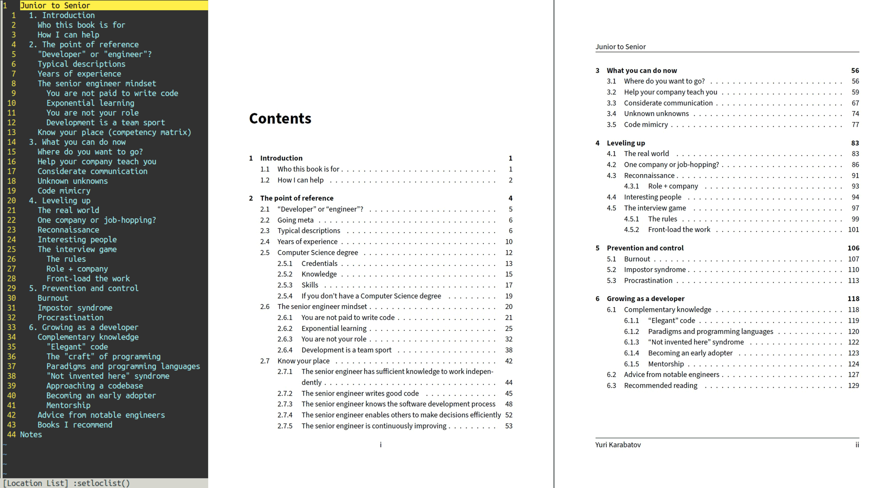 Table of contents comparison