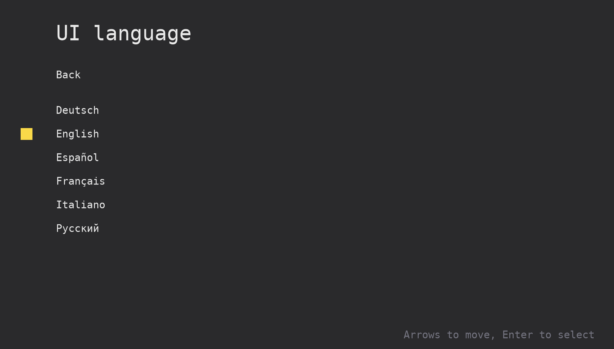 UI language menu